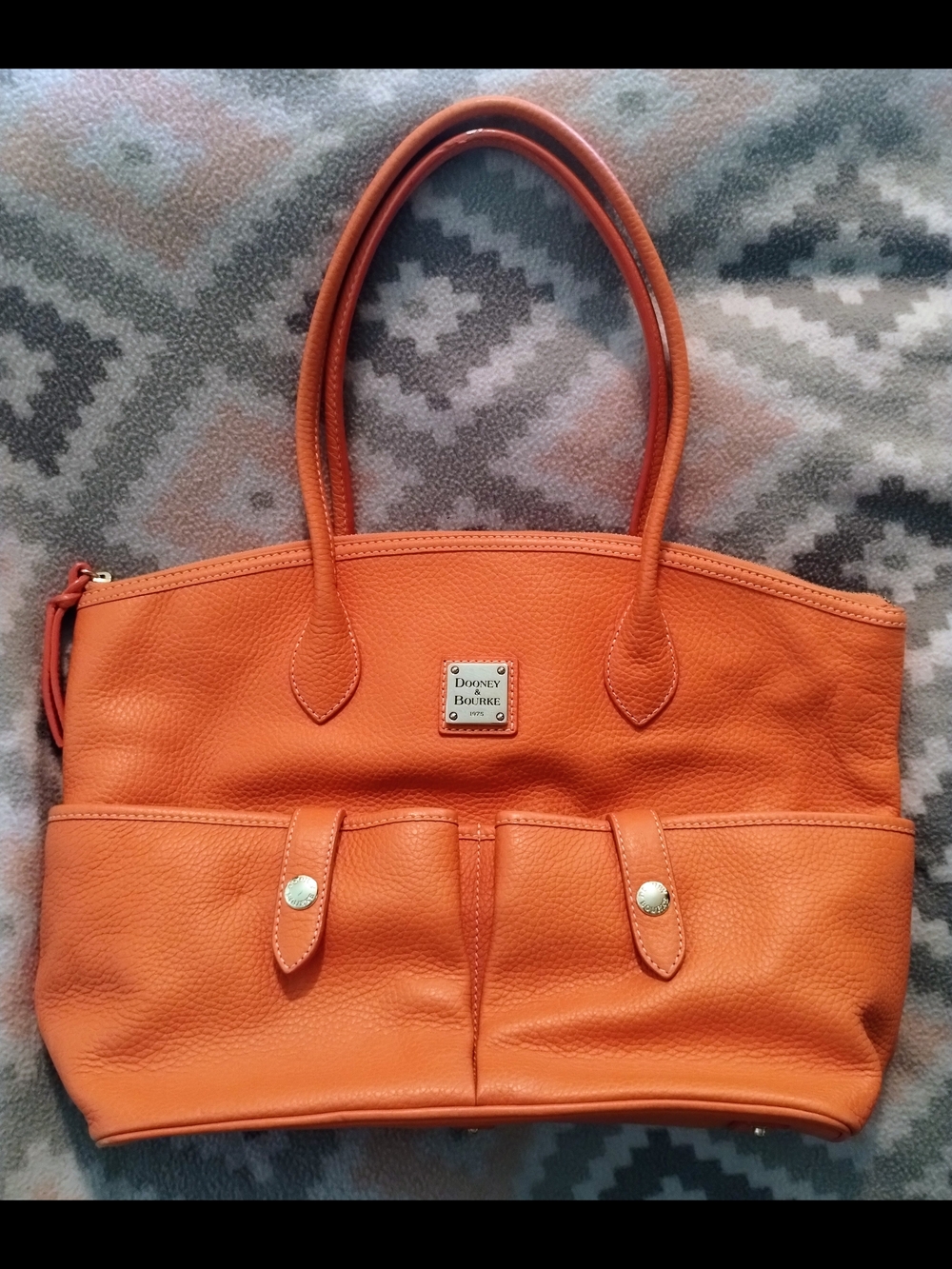 Dooney & Bourke Orange Pebble Grain Leather Double-Pocket Crescent Tote Bag
